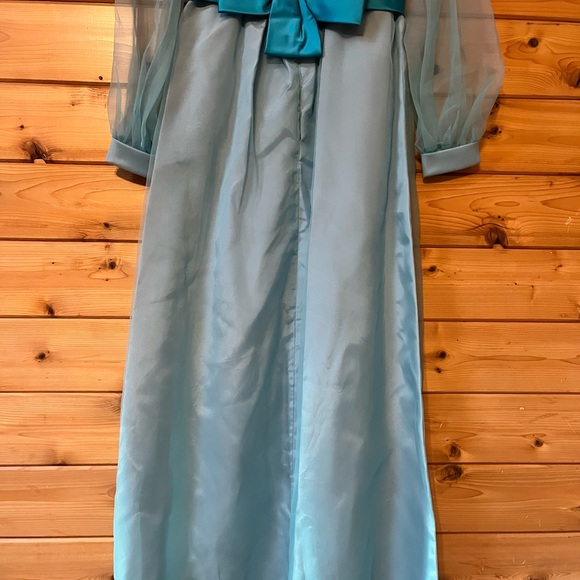 Vintage 1960s light blue & turquoise cocktail prom maxi dress w/ empire waist - Picture 6 of 8